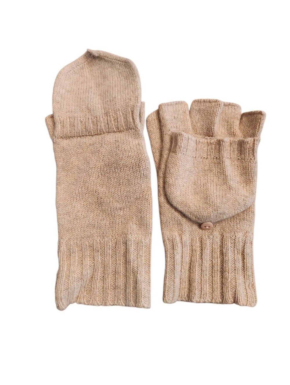 NWOT Bloomindales 100% Cashmere Wool Convertible Fingerless Gloves Mittens Beige